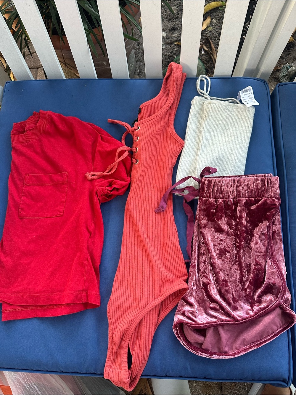 Lots of 4p Coral Ribbed Lace-Up Bandeau Bodysuit Size XS